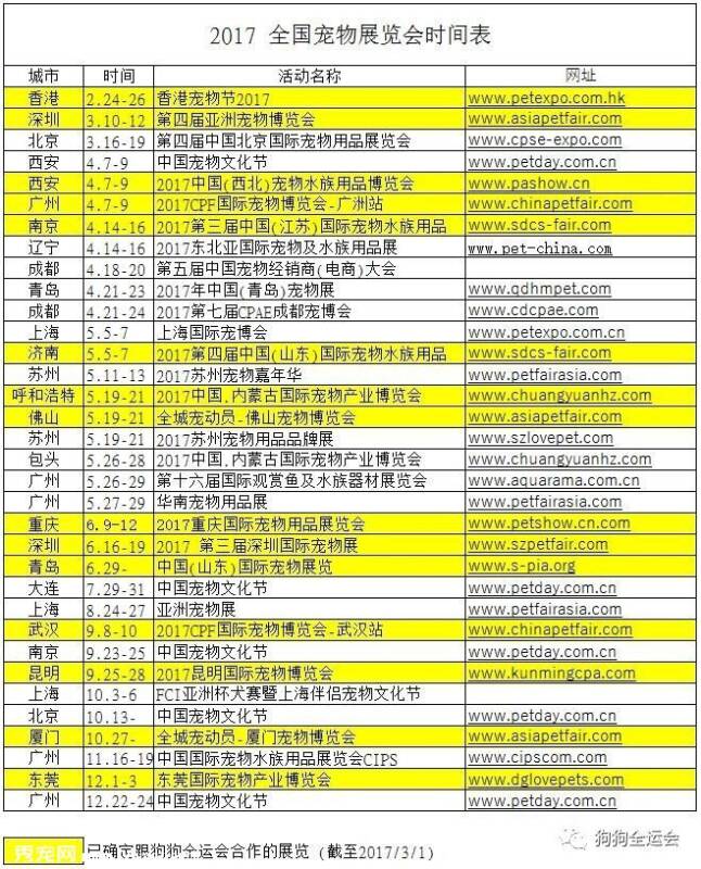 2017年狗狗全国运动会展会赛事时间表