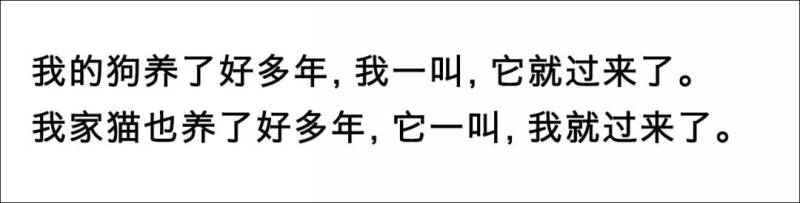 "我家狗养了好多年,我一叫它就过来!""我家猫也养了好多年,它一叫我就过来!"