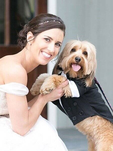 新娘穿上华丽的婚纱 带着宠物举行婚礼